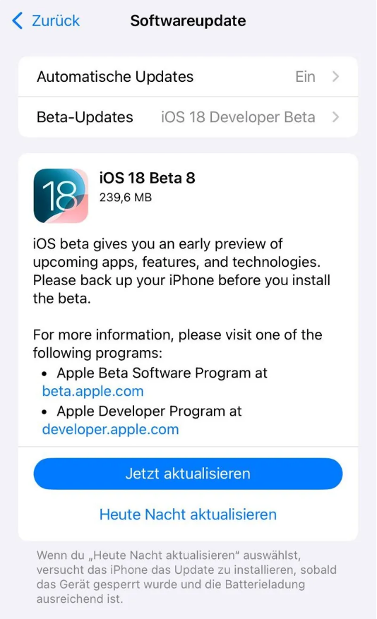 泸溪苹果手机维修分享苹果 iOS / iPadOS 18 开发者预览版 Beta 8 发布 